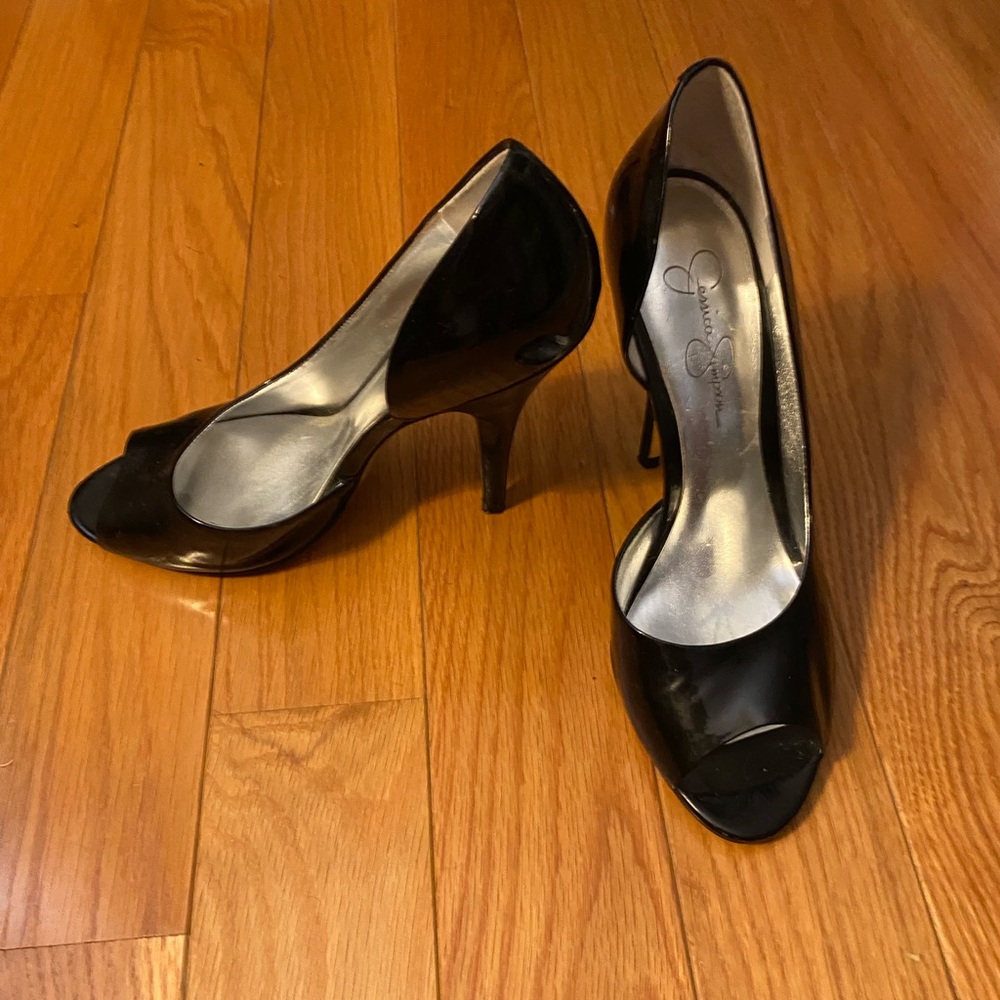 Jessica Simpson Black Patent Peep-Toe Heels
